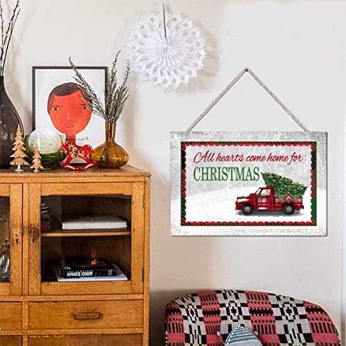 חוות חג המולד כל הלבבות חוזרים הביתה לחג המולד שלט עץ עיצוב בית עץ חג המולד משובץ מכונית אדומה קיר כפרי קיר כפרי תליה