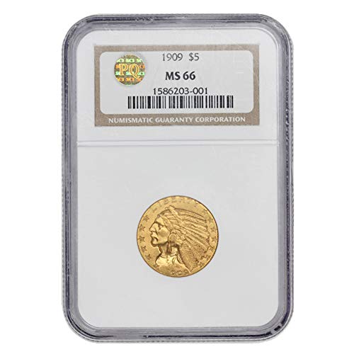 1909 ראש אמריקאי הודי הודי חצי איגל MS-66 PQ שאושר על ידי Mint State Gold 5 $ ms66 NGC