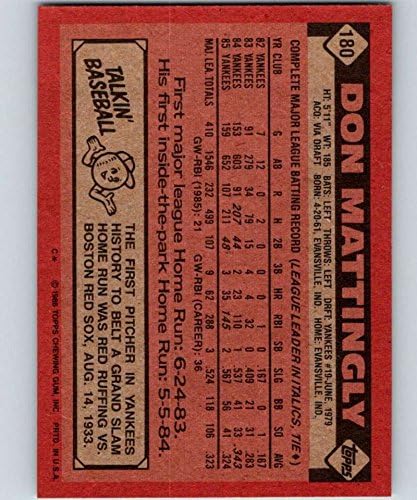1986 Topps 180 Don Mattingly NM-MT ניו יורק ינקי בייסבול