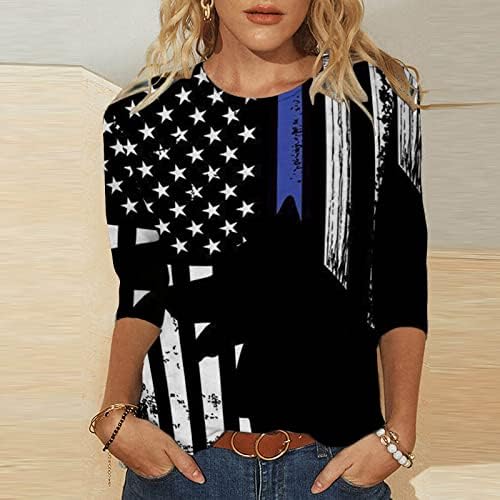 בנות 3/4 שרוול חולצות אמריקאי דגל גרפי חולצות חולצות סירת צוואר שמח קיץ סתיו חולצות בגדי כושר רגיל